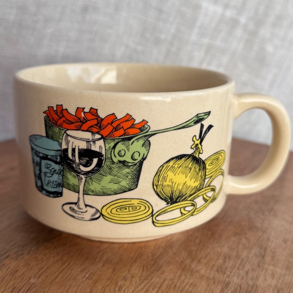 Vintage Soup Mug Retro Onions Wine Cooking Chef Gift Stonewear Coffee Cup‎